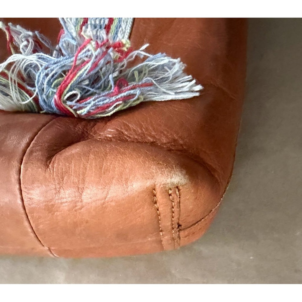 Madewell Tan Leather Transport Tote Woven Tassel Straps Boho Fringe Hipster - Picture 10 of 13